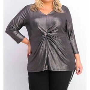 Alfani Top Plus Size 3X Shimmer Gunmetal 3/4 Sleeves Evening Blouse NWT